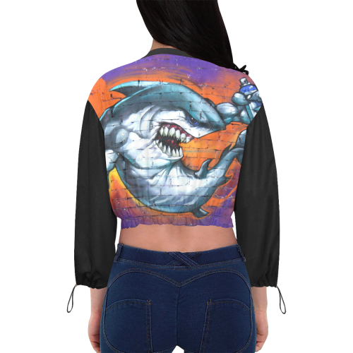 Graffiti Shark (Vest Style) Cropped Chiffon Jacket for Women (Model H30)