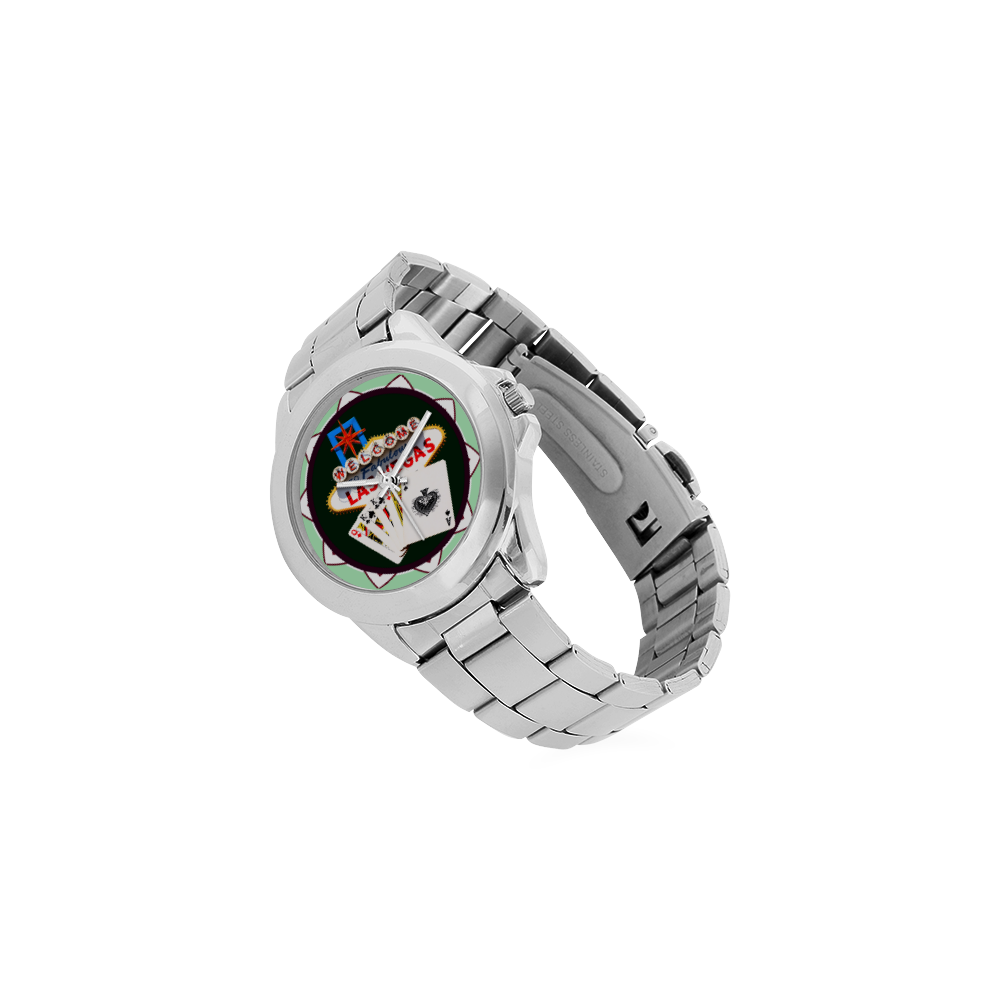 LasVegasIcons Poker Chip - Poker Hand Unisex Stainless Steel Watch(Model 103)