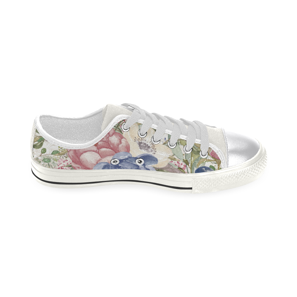 Spring Flowers Shoes, Watercolor Art Women's Classic Canvas Shoes (Model 018)