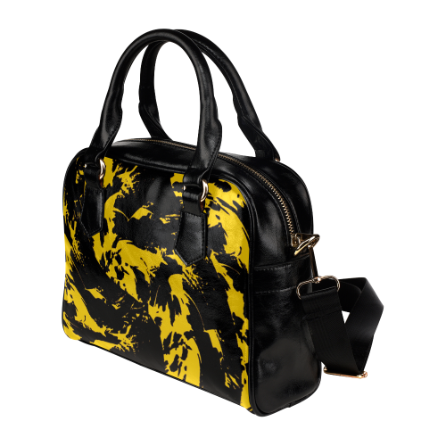 Black and Yellow Paint Splatter Shoulder Handbag (Model 1634)