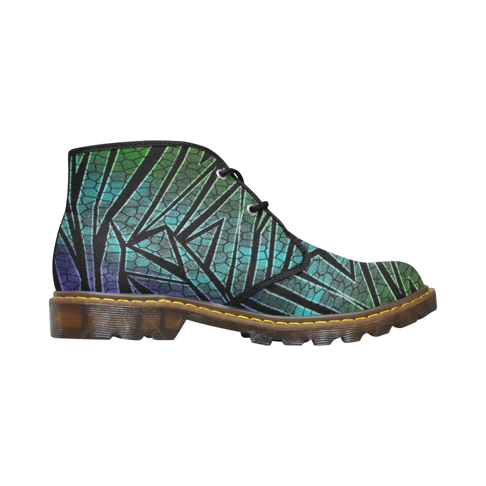 Neon Rainbow Cracked Mosaic Women's Canvas Chukka Boots (Model 2402-1)