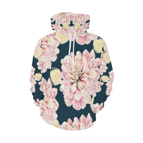 Watercolor Flowers Pink Teal Yellow All Over Print Hoodie for Men/Large Size (USA Size) (Model H13)