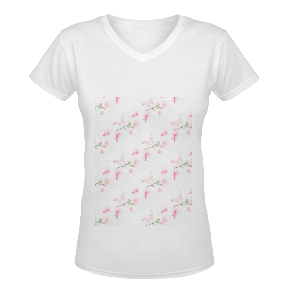 Pattern Orchidées Women's Deep V-neck T-shirt (Model T19)