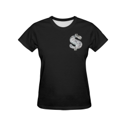 Hundred Dollar Bills - Money Sign Black All Over Print T-shirt for Women/Large Size (USA Size) (Model T40)