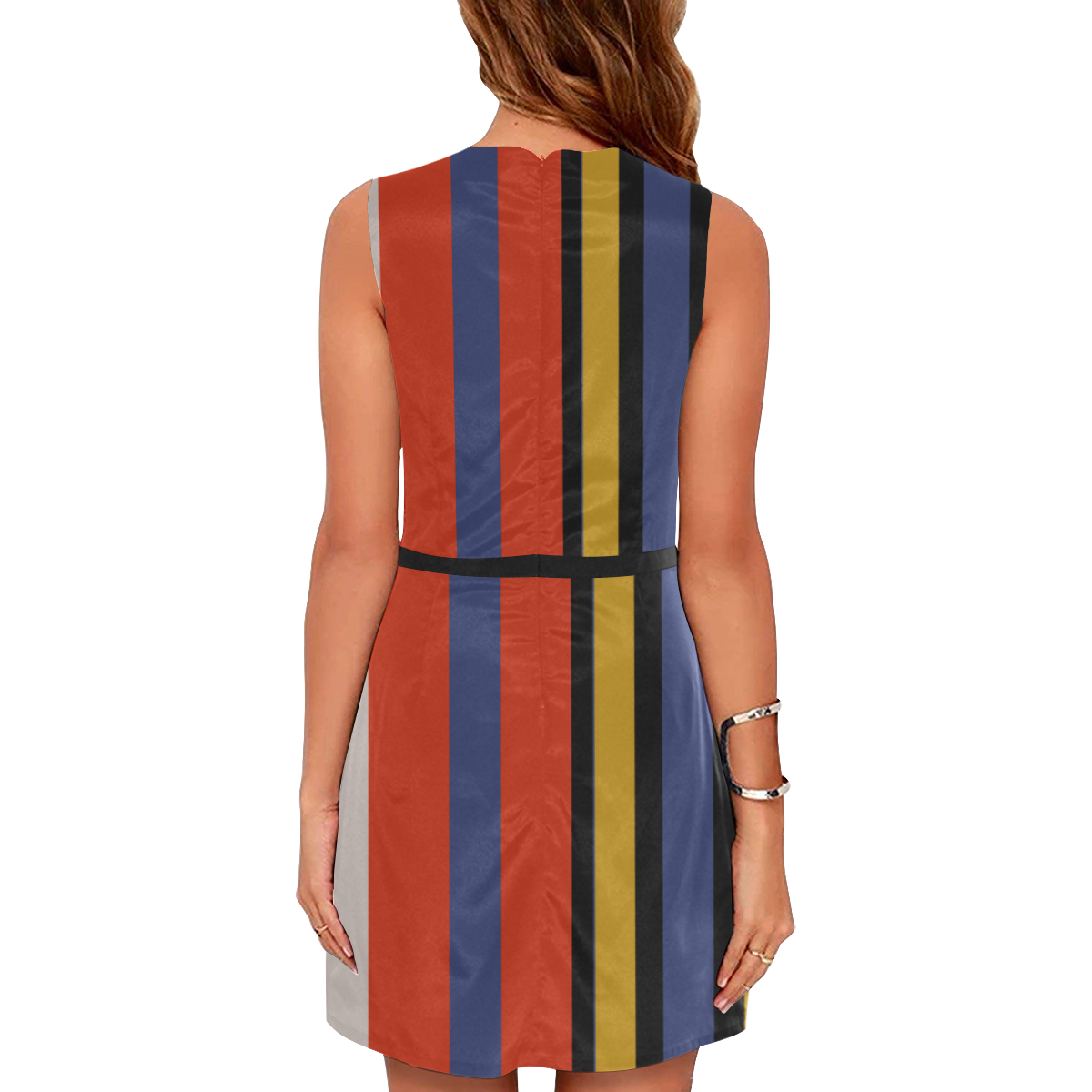 Elegant Stripes Eos Women's Sleeveless Dress (Model D01)