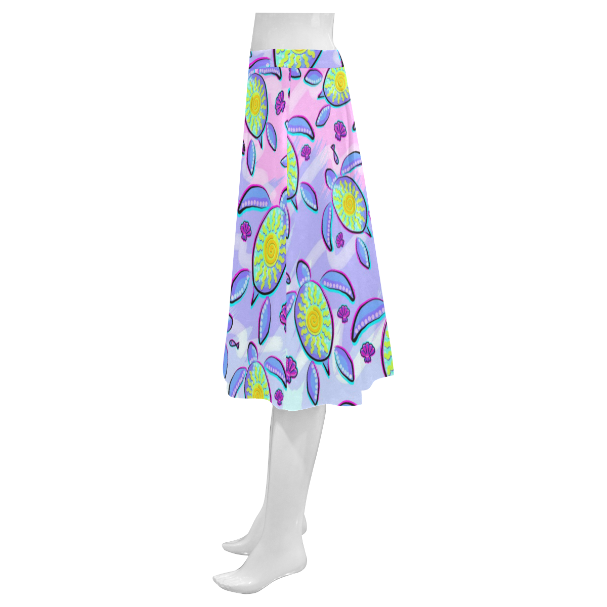 Sea Turtle and Sun Abstract Glitch Ultraviolet Mnemosyne Women's Crepe Skirt (Model D16)