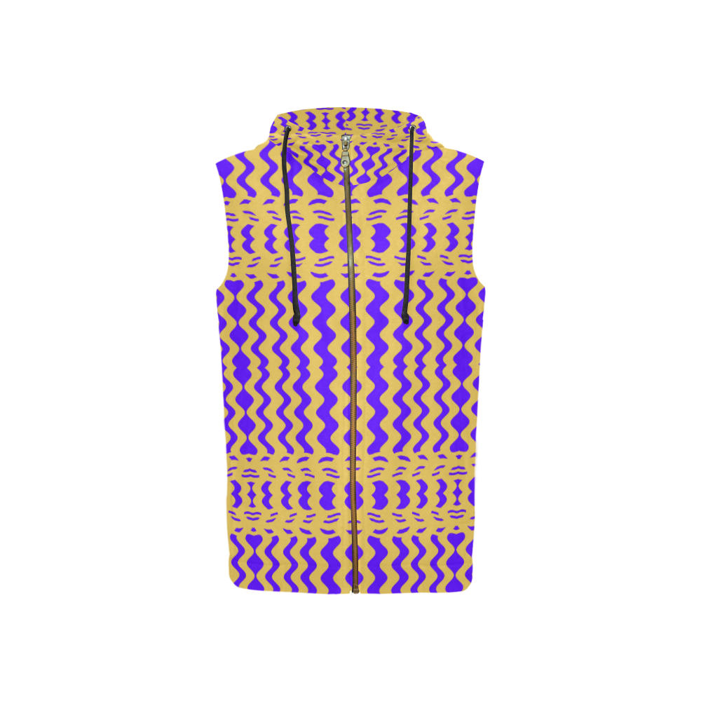 Purple Yellow Modern  Waves Lines All Over Print Sleeveless Zip Up Hoodie for Women (Model H16)