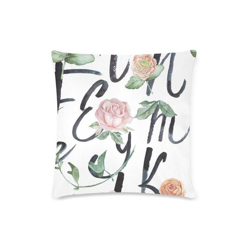 Floral Caligraphy Custom Zippered Pillow Case 16"x16" (one side)