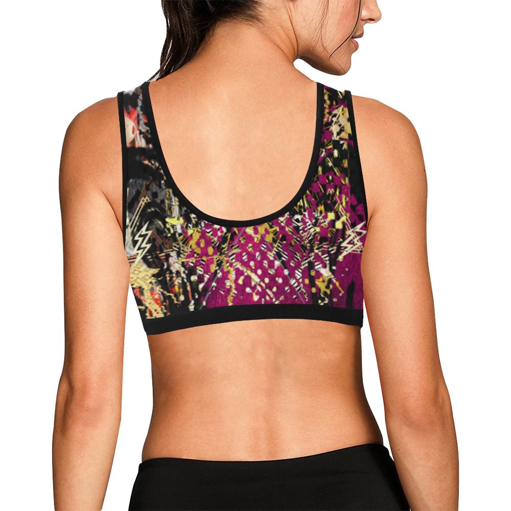Purple splatter gold lighting All overprint sports bra by FlipStylez Designs Women's All Over Print Sports Bra (Model T52)