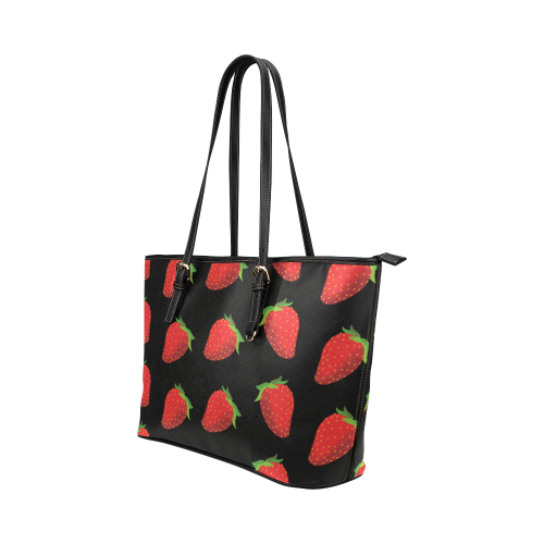 bolso de mujer negro estampado de fresas Leather Tote Bag/Small (Model 1651)