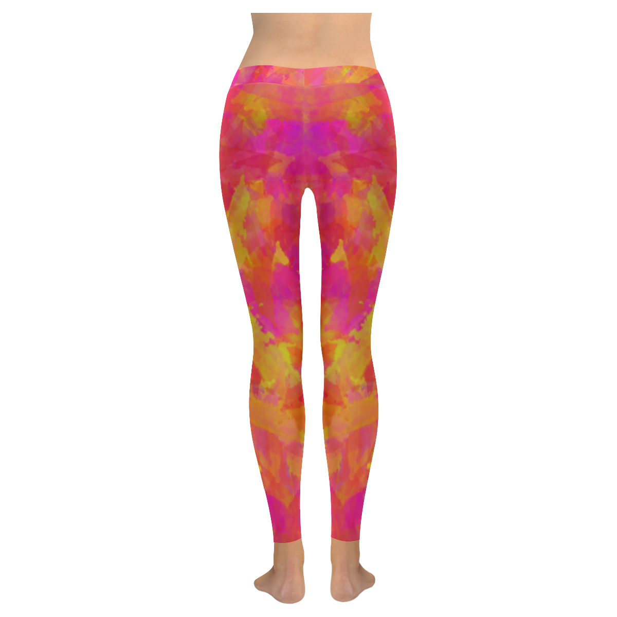 Yellow Red Damask Women's Low Rise Leggings (Invisible Stitch) (Model L05)