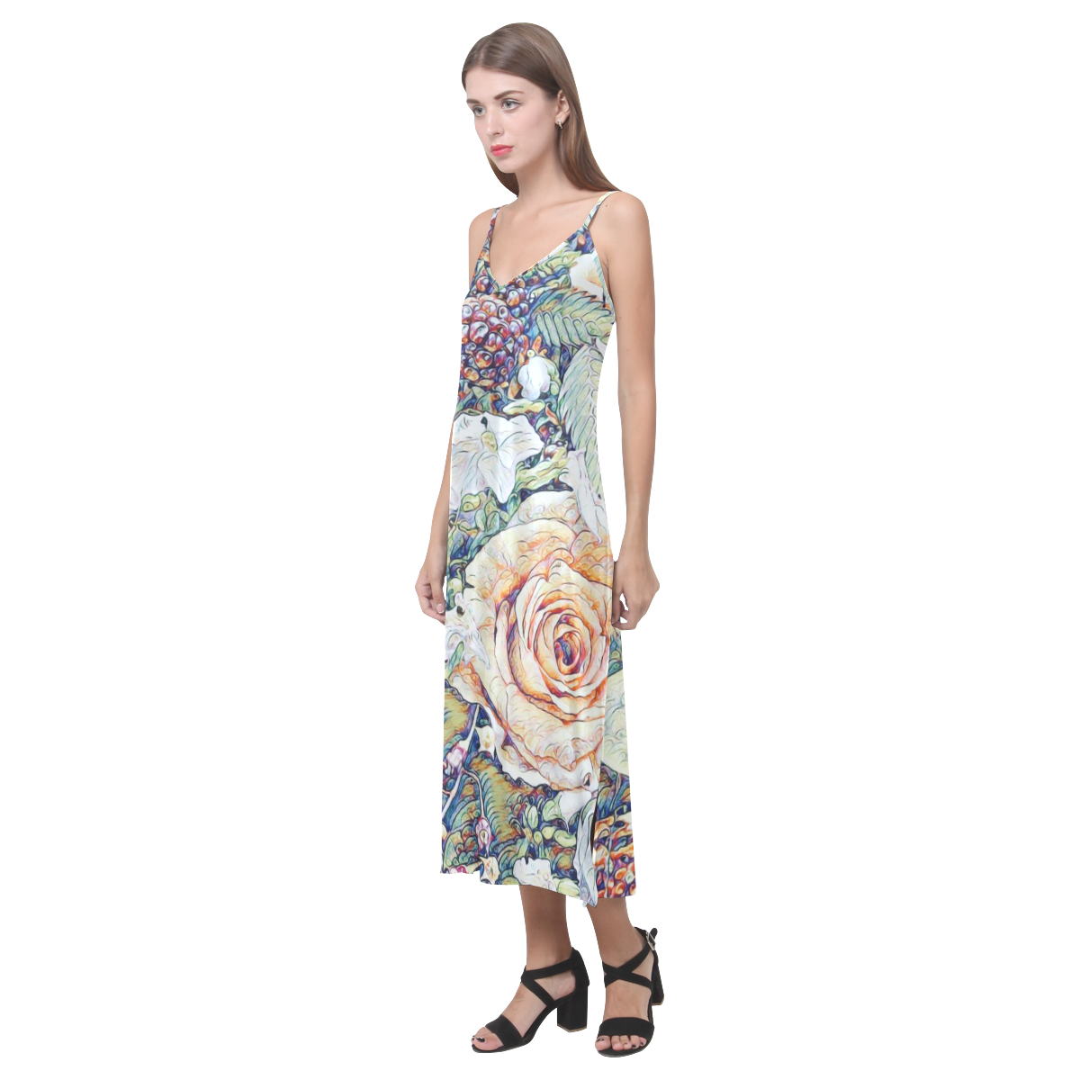 Impression Floral 10191 by JamColors V-Neck Open Fork Long Dress(Model D18)
