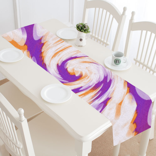 Purple Orange Tie Dye Swirl Abstract Table Runner 16x72 inch