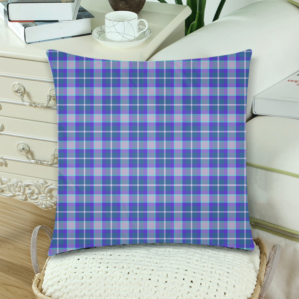 blue teal plaid Custom Zippered Pillow Cases 18"x 18" (Twin Sides) (Set of 2)
