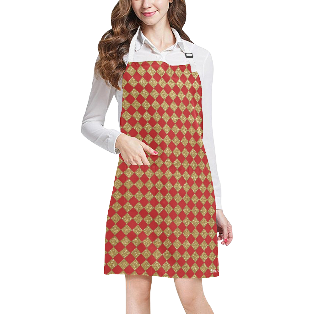 Fairlings Delight's Royal Collection- Golden Red Diamonds 3086 All Over Print Apron