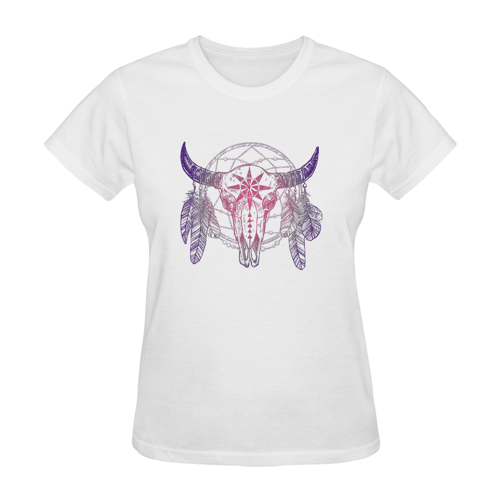 Dreamcatcher with Buffalo Skull and Feathers Sunny Women's T-shirt (Model T05)