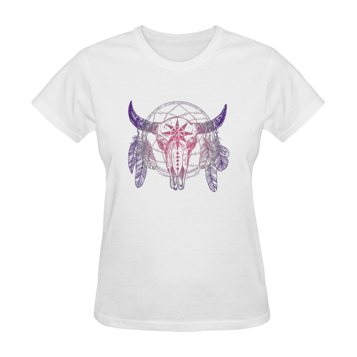 Dreamcatcher with Buffalo Skull and Feathers Sunny Women's T-shirt (Model T05)