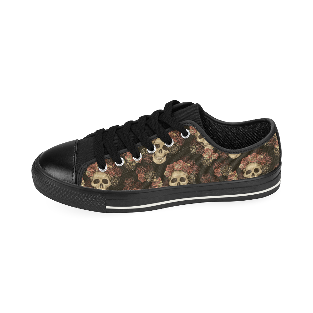 Skull and Rose Pattern Low Top Canvas Shoes for Kid (Model 018)