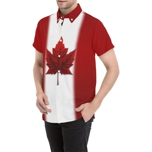 Canada Flag Shirts Button Down Men's All Over Print Short Sleeve Shirt (Model T53)