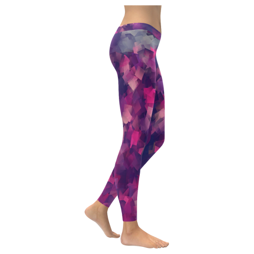 purple pink magenta cubism #modern Women's Low Rise Leggings (Invisible Stitch) (Model L05)