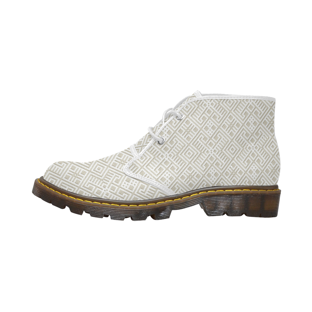 White 3D Geometric Pattern Women's Canvas Chukka Boots/Large Size (Model 2402-1)