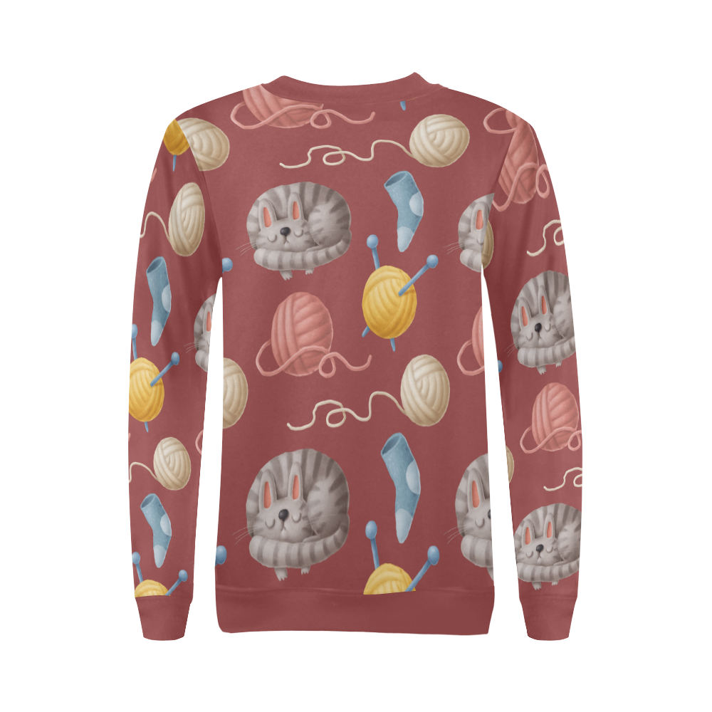 Knitting & Cat All Over Print Crewneck Sweatshirt for Women (Model H18)