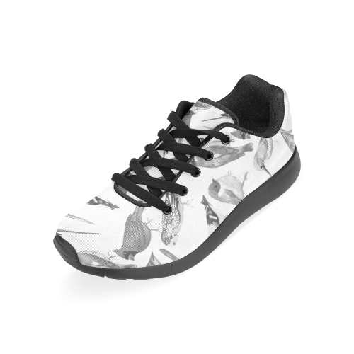 Black and white birds against white background sea Men’s Running Shoes (Model 020)