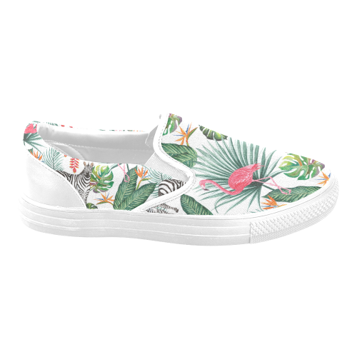 Awesome Flamingo And Zebra Women's Unusual Slip-on Canvas Shoes (Model 019)