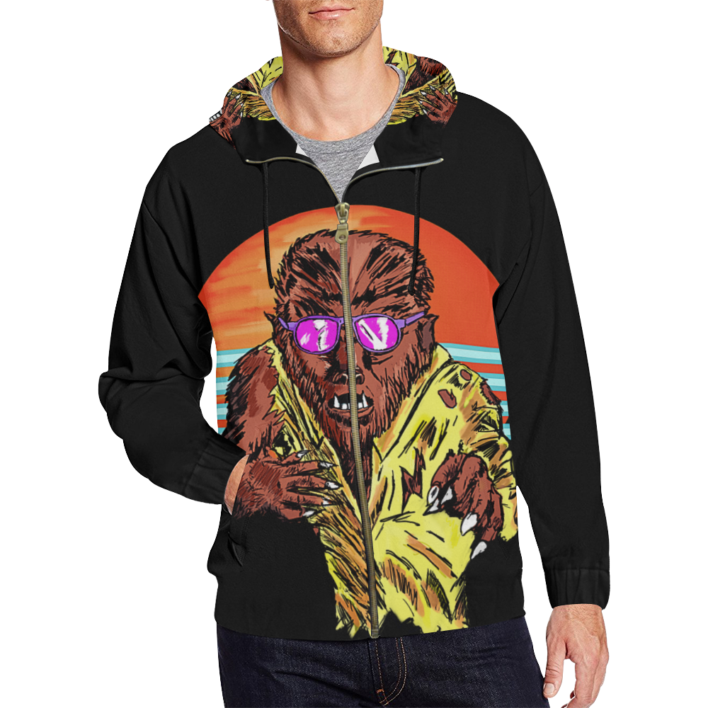 Wolfmanz Moon All Over Print Full Zip Hoodie for Men (Model H14)