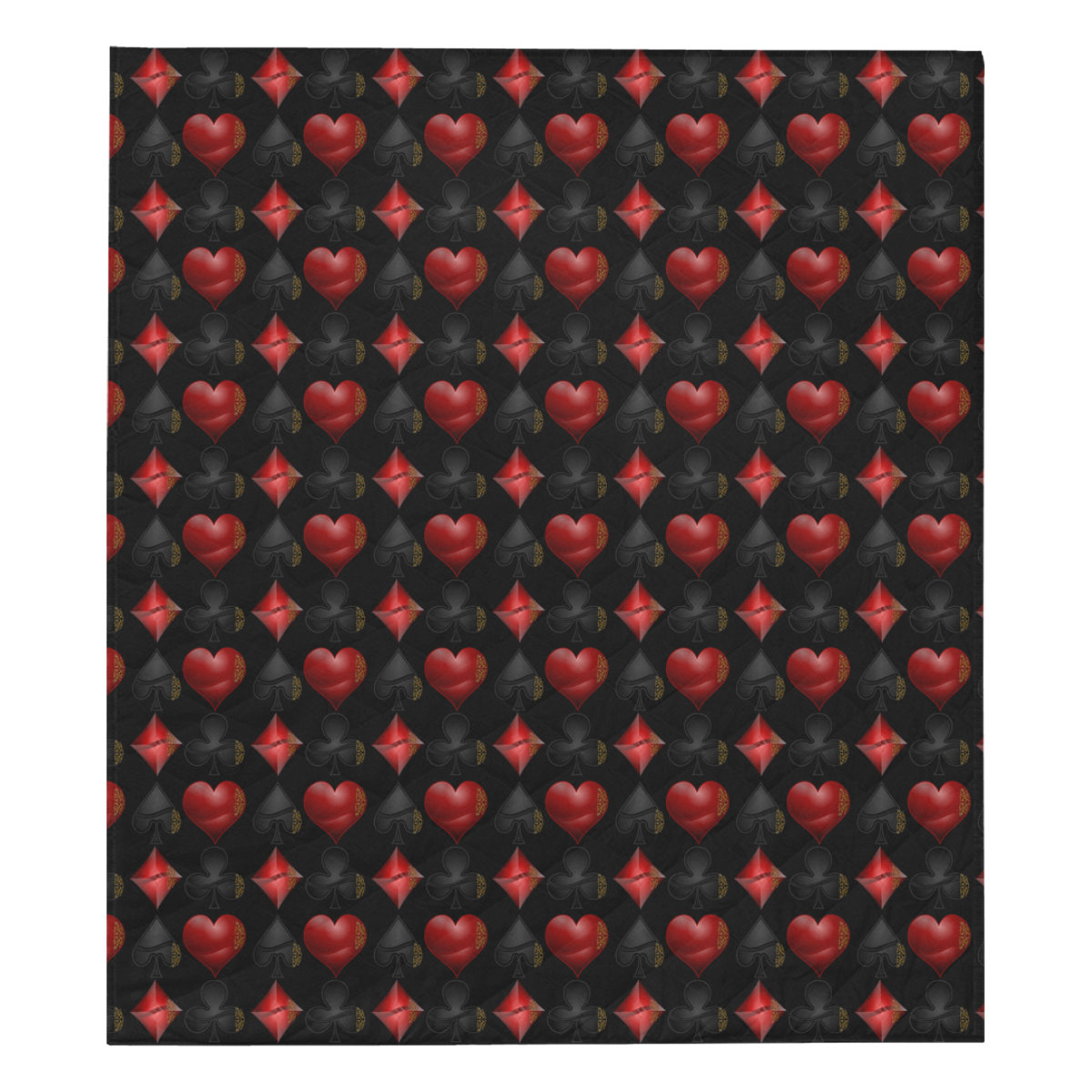 Las Vegas Black and Red Casino Poker Card Shapes on Black Quilt 70"x80"