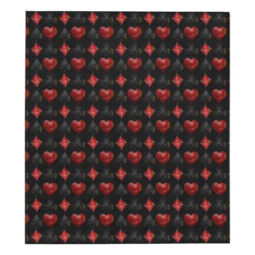 Las Vegas Black and Red Casino Poker Card Shapes on Black Quilt 70"x80"