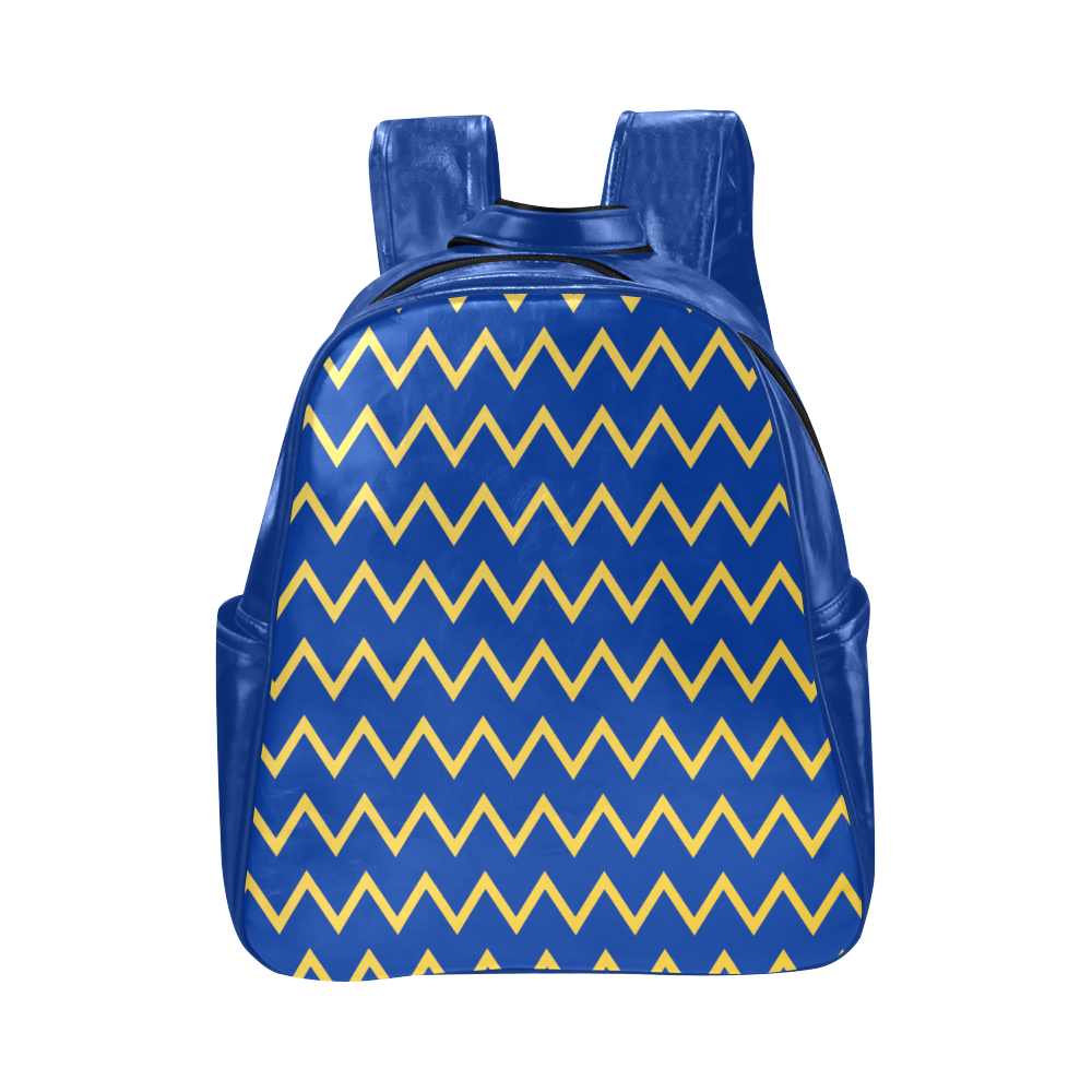 chevron Jaune/Bleu Multi-Pockets Backpack (Model 1636)