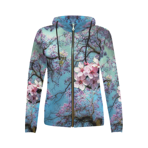 Cherry blossomL All Over Print Full Zip Hoodie for Women (Model H14)