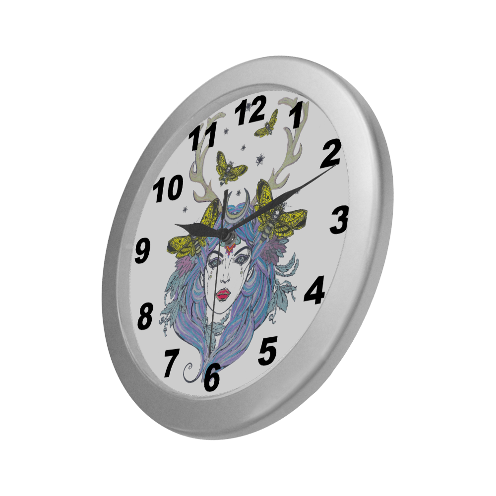 Goddess Sun Moon Earth Silver Color Wall Clock