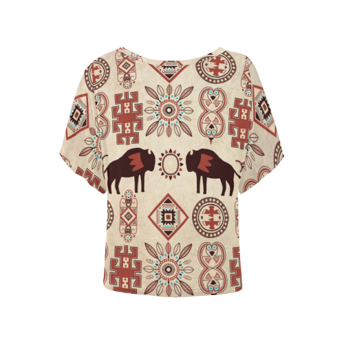 American Native Buffalo Women's Batwing-Sleeved Blouse T shirt (Model T44)