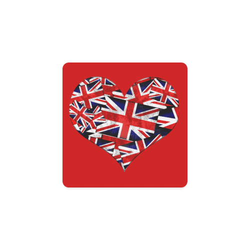 Union Jack British UK Flag Heart Red Square Coaster