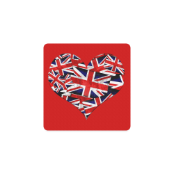 Union Jack British UK Flag Heart Red Square Coaster