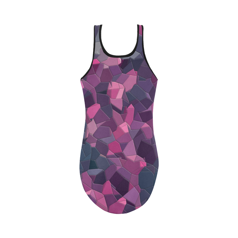 purple pink magenta mosaic #purple Vest One Piece Swimsuit (Model S04)