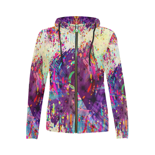 Paint Popart by Nico Bielow All Over Print Full Zip Hoodie for Women (Model H14)