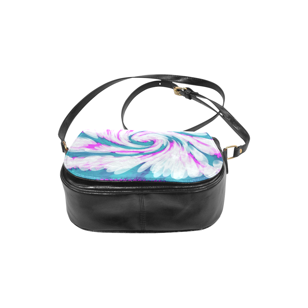 Turquoise Pink Tie Dye Swirl Abstract Classic Saddle Bag/Small (Model 1648)