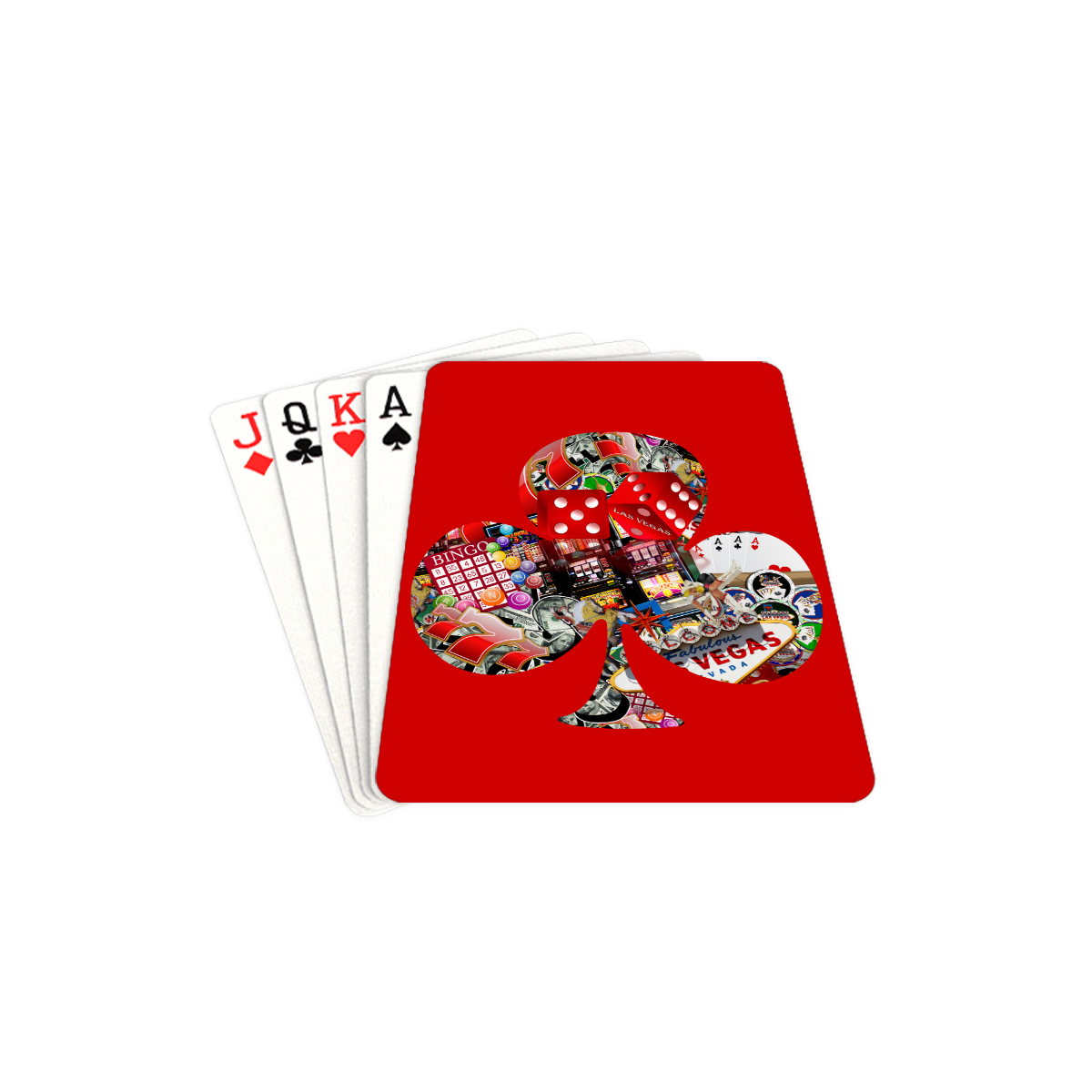 Club Playing Card Shape - Las Vegas Icons on Red Playing Cards 2.5"x3.5"