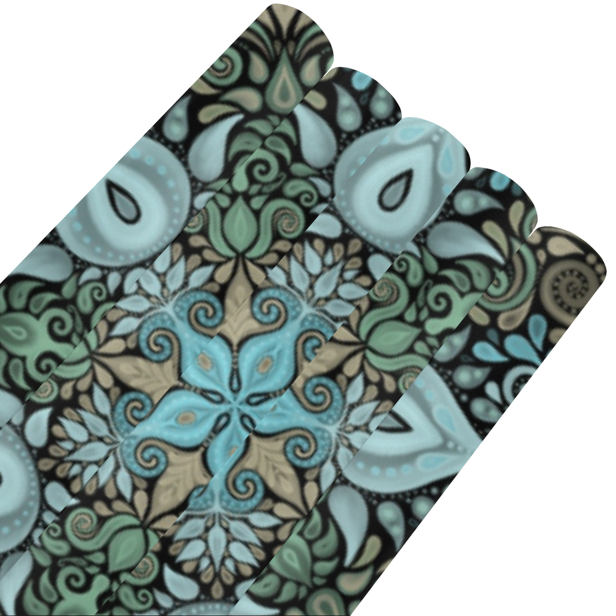 Baroque Garden Watercolor Turquoise Mandala Gift Wrapping Paper 58"x 23" (5 Rolls)