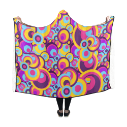 Retro Circles Groovy Violet, Yellow, Blue Colors Hooded Blanket 60''x50''