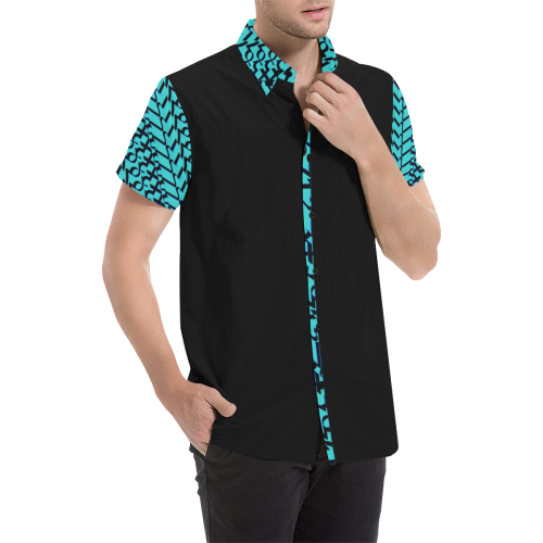 NUMBERS Collection 1234567 Black/New Green Men's All Over Print Short Sleeve Shirt (Model T53)