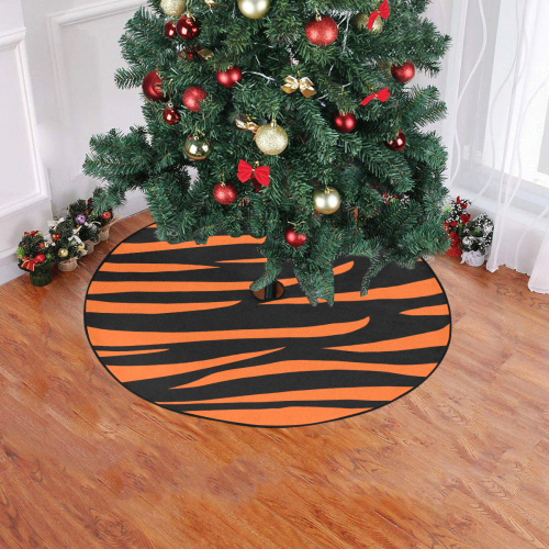 Tiger Stripes Black and Orange Christmas Tree Skirt 47" x 47"