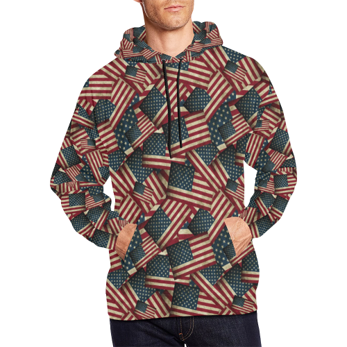 Patriotic USA American Flag Art All Over Print Hoodie for Men/Large Size (USA Size) (Model H13)