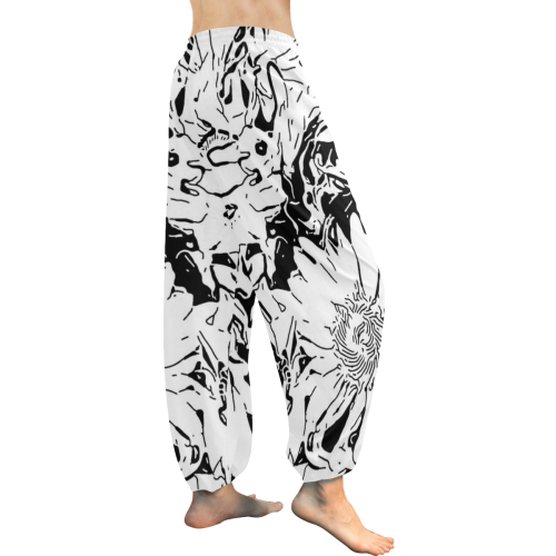 Inky Black and White Floral 1 by JamColors Women's All Over Print Harem Pants (Model L18)