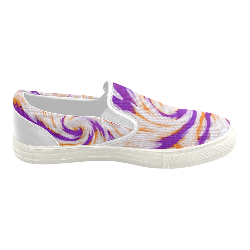 Purple Orange Tie Dye Swirl Abstract Women's Slip-on Canvas Shoes (Model 019)