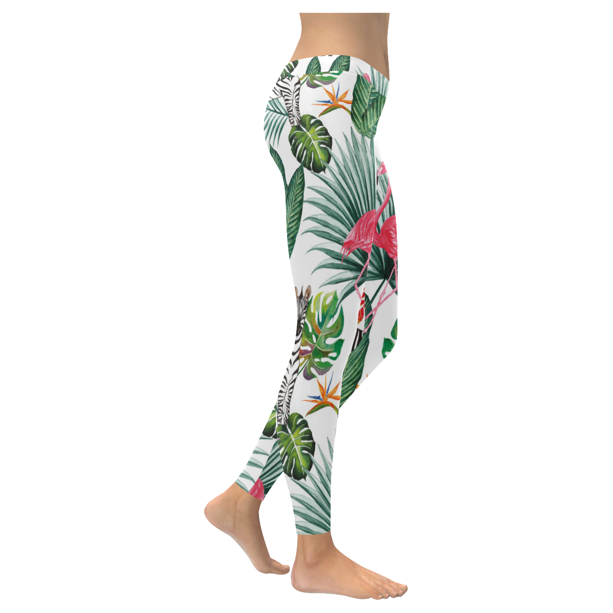 Awesome Flamingo And Zebra Women's Low Rise Leggings (Invisible Stitch) (Model L05)