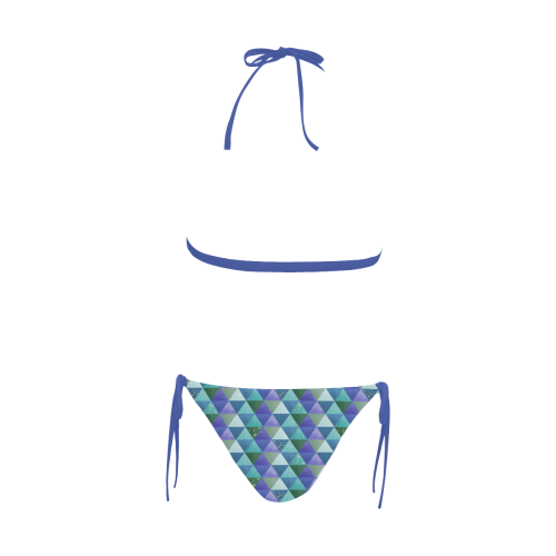 Triangle Pattern - Blue Violet Teal Green Buckle Front Halter Bikini Swimsuit (Model S08)